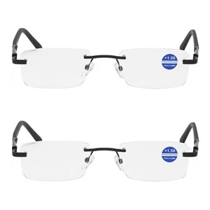 2 PK Mens Rimless Anti Blue Light Blocking Reading Glasses Spring Hinge Readers - Picture 1 of 7