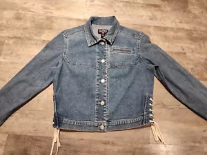 Vtg Polo Ralph Lauren Denim Jean Jacket Lace Up Sides Button Closure Size L VHTF - Picture 1 of 19