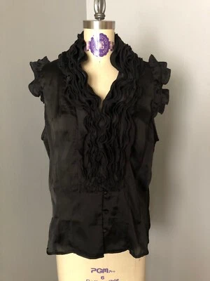 Camisa Blusa Para Mujer Lapis Negra Poliéster Volantes Frontales Sin Mangas XL Usada Foto 1 de 4