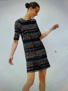 PHASE EIGHT size 14 Amara Multicoloured Sequin Stripe Short Sleeve Tunic Dress - Picture 1 of 5