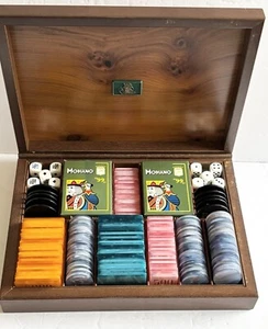 Modiano Poker Gaming Set Lucite Chips Plaques Handmade Wood Box Italian RARE! - Picture 1 of 12
