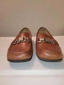 Cole Haan Women's Brown Loafers With Silver Chain Link Horsebit Sz 9 Pre-owned. - Picture 1 of 8