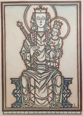 Sancta dei Genitrix - Hannes Rischert - kol. Holzschnitt Gottesmutter Maria 1926 - Bild 1 von 4