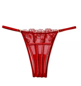 Pantalone brasiliano Victoria’s Secret Midnight Affair rosso ecopelle e rete taglia L - Foto 1 di 4