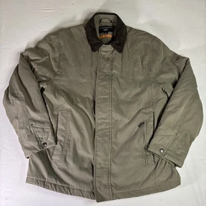 Dockers Stain Defender Men L Khaki Brown Leather Collar Bomber Lined Coat Jacket - Picture 1 of 11