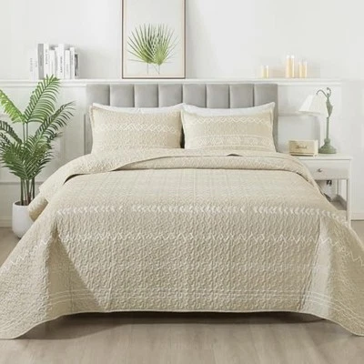  Juego de edredón beige Queen (90x96 pulgadas), 3 Queen (90*96 pulgadas) beige y patrón estampado Foto 1 de 4