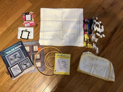 Embroidery Mixed Lot, Floss, Patterns, Iron On, Hoops - Image 1 of 4
