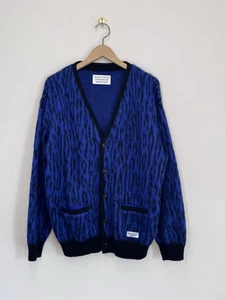 Cárdigan Wacko Maria Mohair Lana Leopardo Azul Negro Talla M Hecho en Japón - Imagen 1 de 5