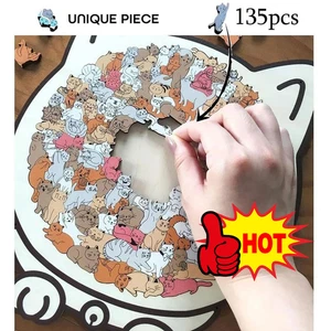 135-teiliges Morandi-farbiges geformtes Holzpuzzle - Katze/Hund geformt - Bild 1 von 18