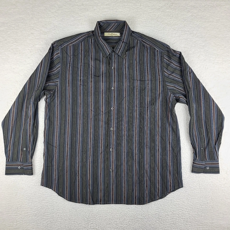 Camisa Tommy Bahama Para Hombres XL Azul Verde Rojo Rayas 100% Seda Vestido Abotonado Foto 1 de 4
