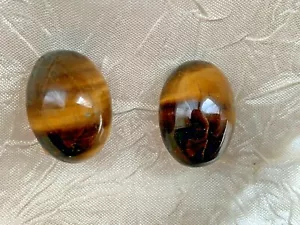 Vintage French Designer Clip-on Earrings - Tiger's eye Stone -1.5cm - Picture 1 of 5