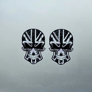2x B&W UK British Flag Biker Skull Vinyl Sticker Decal For Car Helmet 65x45mm - Picture 1 of 1
