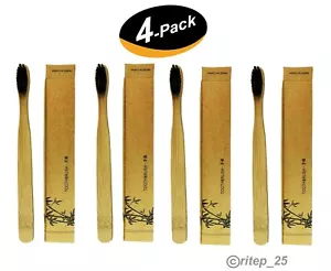 Cepillo de dientes de bambú carbón, madera orgánica para adultos biodegradable natural (paquete de 4) - Imagen 1 de 5