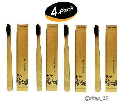 Charcoal Bamboo Toothbrush, Adult Organic Wooden Natural Biodegradable (4 Pack) - Image 1 of 4
