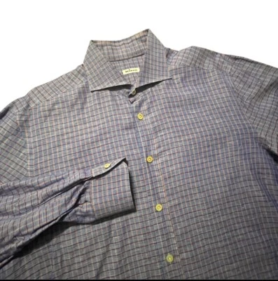 Camisa con botones Kiton LS para hombre 17,5/44 azul y rojo a cuadros algodón lino Italia moderna Foto 1 de 4