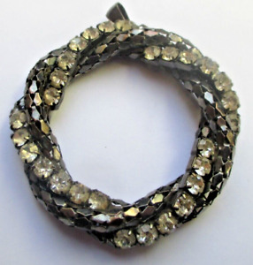 Ancien grand pendentif rosace argent noircis cristaux diamant bijou vintage 5266