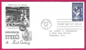 USA 1957 Art Craft FDC - Centennial of AMERICAN STEEL - Fdi NEW YORK, NY - Bild 1 von 1