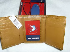 Carrete Leyendas Cuero Bronceado Triple Billetera en Lata Caja de Regalo y Llavero Flotante Nuevo con Etiquetas - Imagen 1 de 5