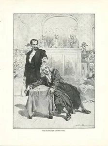 Hypnotist Show in Court THE MESMERIST AND MATHIAS, 1892 wood engraving - Picture 1 of 4