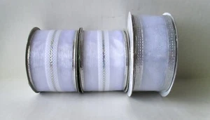 3 rolls  White & Silver Wired Holiday Time Ribbon 2" X 1.5" wide Total 33' - Picture 1 of 7