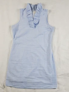 MudPie Ladies M Seersucker Short Dress Lined Blue White Fitted Ruffle V-Neck - Bild 1 von 9