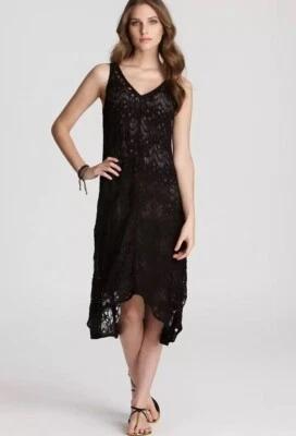 Vestido Eileen Fisher Negro Crochet Tejido Capa Midi Talla XS Sin Forro Cubrir Piscina Re Foto 1 de 4