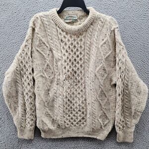 Vintage Aran Crafts Men's Wool Fisherman's Sweater Oatmeal Cream Size Medium