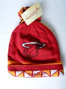 Miami Heat NBA Talla Única OSFM Invierno Puños Pom Tejido Gorro Gorro Gorra Rojo Amarillo - Imagen 1 de 3