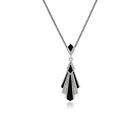 Art Deco Style Black Onyx & Marcasite Fan Pendant Necklace in Sterling Silver