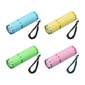 UV Mini 9 LED Aluminum Flashlight AAA Battery Not Included Multicolor 4Pcs - Imagen 1 de 5