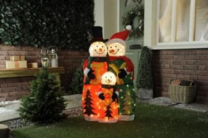 100cm Led Lit Snowman family Batt-Op Christmas - Picture 1 of 1