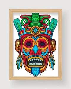 Ritual Mask Drawing Unframed Hand-Colored Ethnic Mask - Picture 1 of 3
