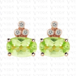 3.68Ct Oval Cut Natural Green Peridot & Diamond Stud Earring 14K Solid Rose Gold - Picture 1 of 8
