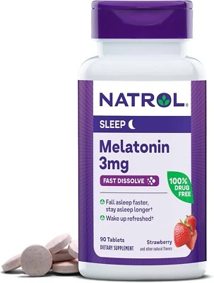 Natrol Melatonina 3 mg, Sabor Fresa, 90 Comprimidos Disueltos - VENDEDOR DE EE. UU. Foto 1 de 4