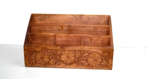 1990s Beautiful Hand Carved Wooden Letter Holder Made in India (E-13) - Bild 1 von 8