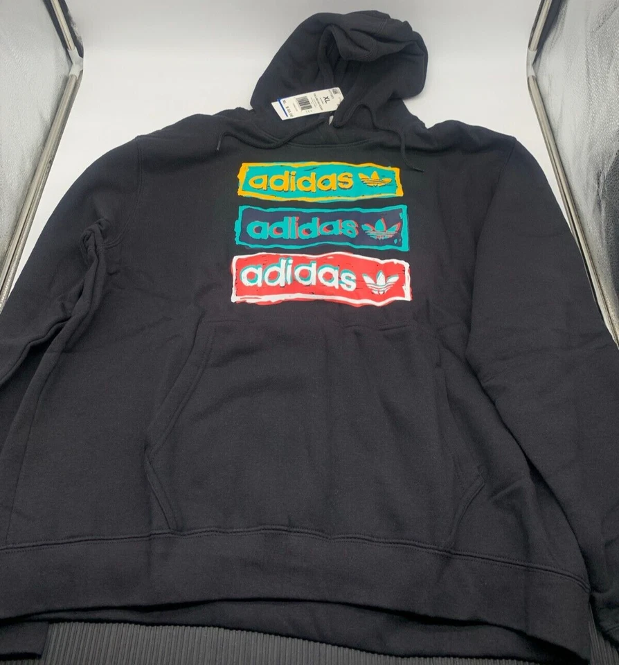 Adidas Tri Linear Sweatshirt Black Pullover Hoodie HT7333 Mens Size XL