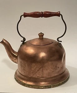 Vintage Copper Tea Kettle w/Wood Handle Gooseneck Spout New Amsterdam Korean 8" - Picture 1 of 12