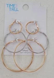 Time And Tru Large Hoop Earrings 3 Pairs Gold & Silver Tone BNIB - Picture 1 of 2