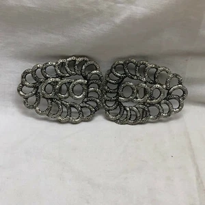 Vintage Ladies Belt Buckle Metal Silver Ornate Design - Picture 1 of 10
