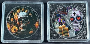 (2) 2023 1 Oz 999 Silver Mexico Libertad Tequila & Light of the Dead Color Coins - Picture 1 of 4