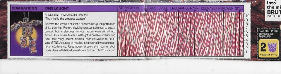 Transformers Original G1 1986 Combaticon Onslaught Tech Spec - Image 1 of 1