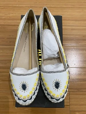 Mocasín boho bordado House of Harlow Kole alpargata de cuero plano talla 9 Foto 1 de 4