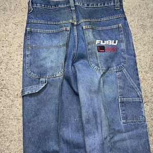 Vintage FUBU Jeans Herren 36x32 Schwarz Faded Wash Y2K Baggy Skater Wide Leg Hip Hop - Bild 1 von 7