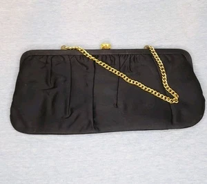Vintage Garay schwarz Samt Handtasche Clutch mit Strass Verschluss Riegel - Bild 1 von 9
