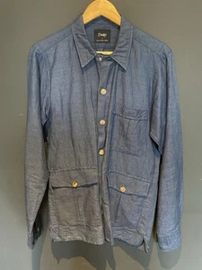 DRAKE’S HERREN LEINEN HEMD JACKE JEANSBLAU GRÖSSE SMALL - Bild 1 von 3