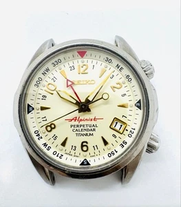 Seiko 8F56-00D0 Red Alpinist Perpetual Calendar Ivory Date Quartz Ti Men's Watch - Picture 1 of 4