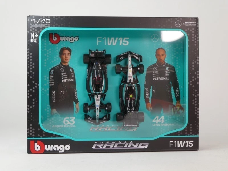 Burago set Mercedes W15 #44 Lewis Hamilton #63 George Russell 2024 1/43 18-38115 - Immagine 1 di 1