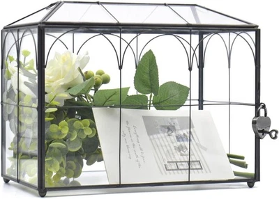 Caja de Tarjetas Negra y Vidrio para Boda con Cerradura y Ranura - Sobre Boda Foto 1 de 4