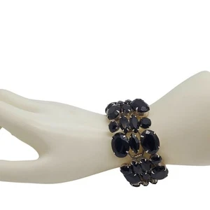 Juliana Black Jet Bracelet 5 Links Navettes Oval D&E Silver Tone 7"L Statement - Imagen 1 de 12
