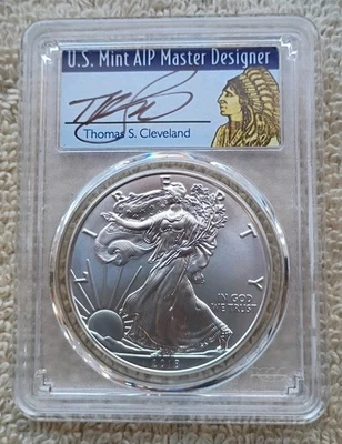 2018 AMERICAN SILVER EAGLE PCGS MS70 THOMAS CLEVELAND FIRST STRIKE 1 of 1000 - Image 1 of 3
